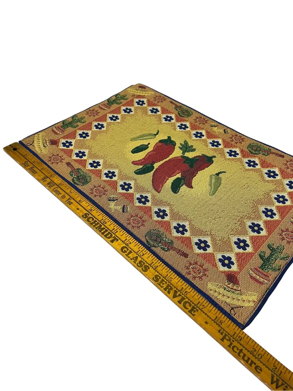 Vintage Set of 4 Woven Tapestry Placemats Southwestern Chili Cactus Boho Kitchen